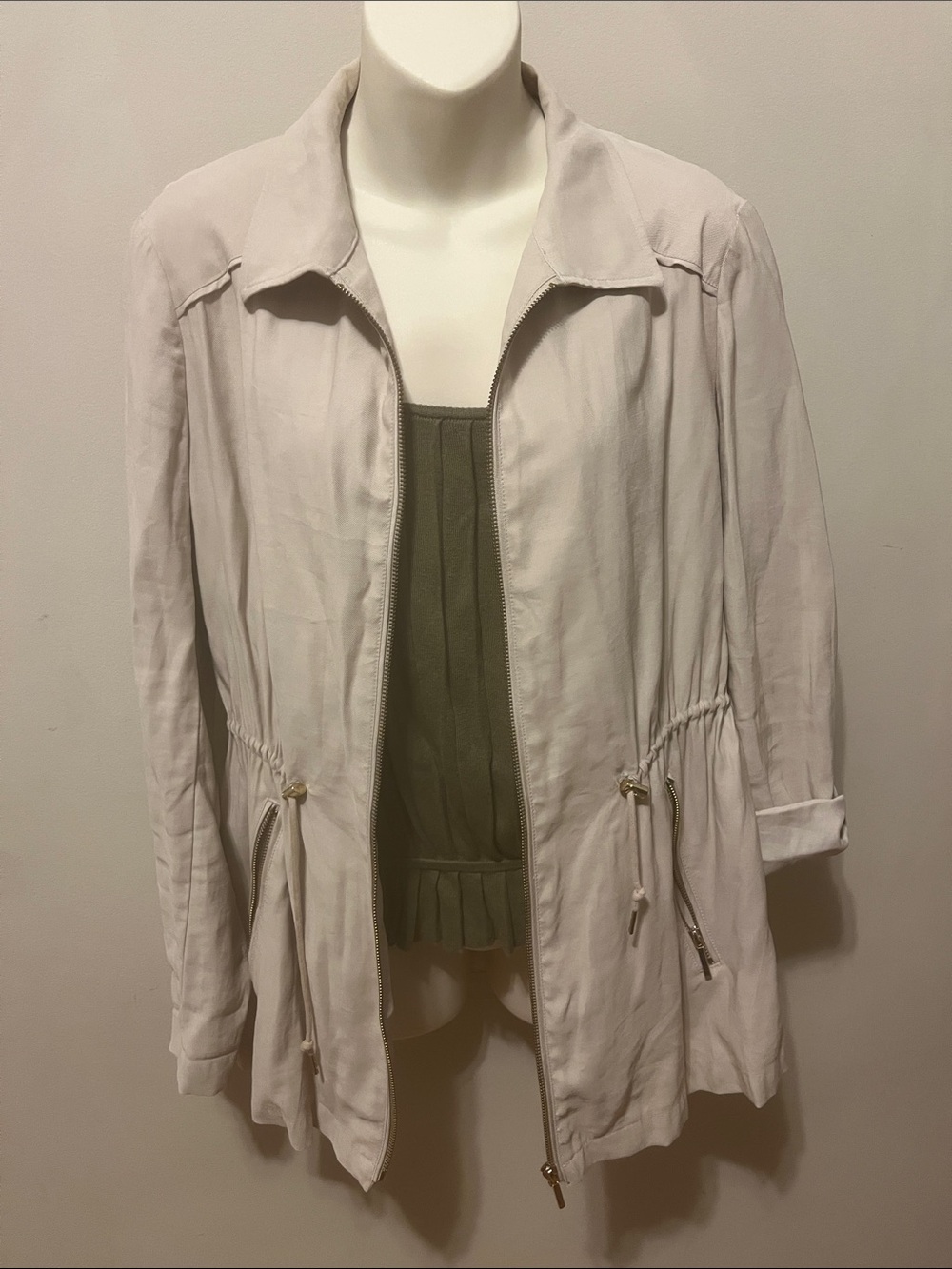 Zara Light Beige Zip-Front Drawstring Utility Jacket - Picture 2 of 14